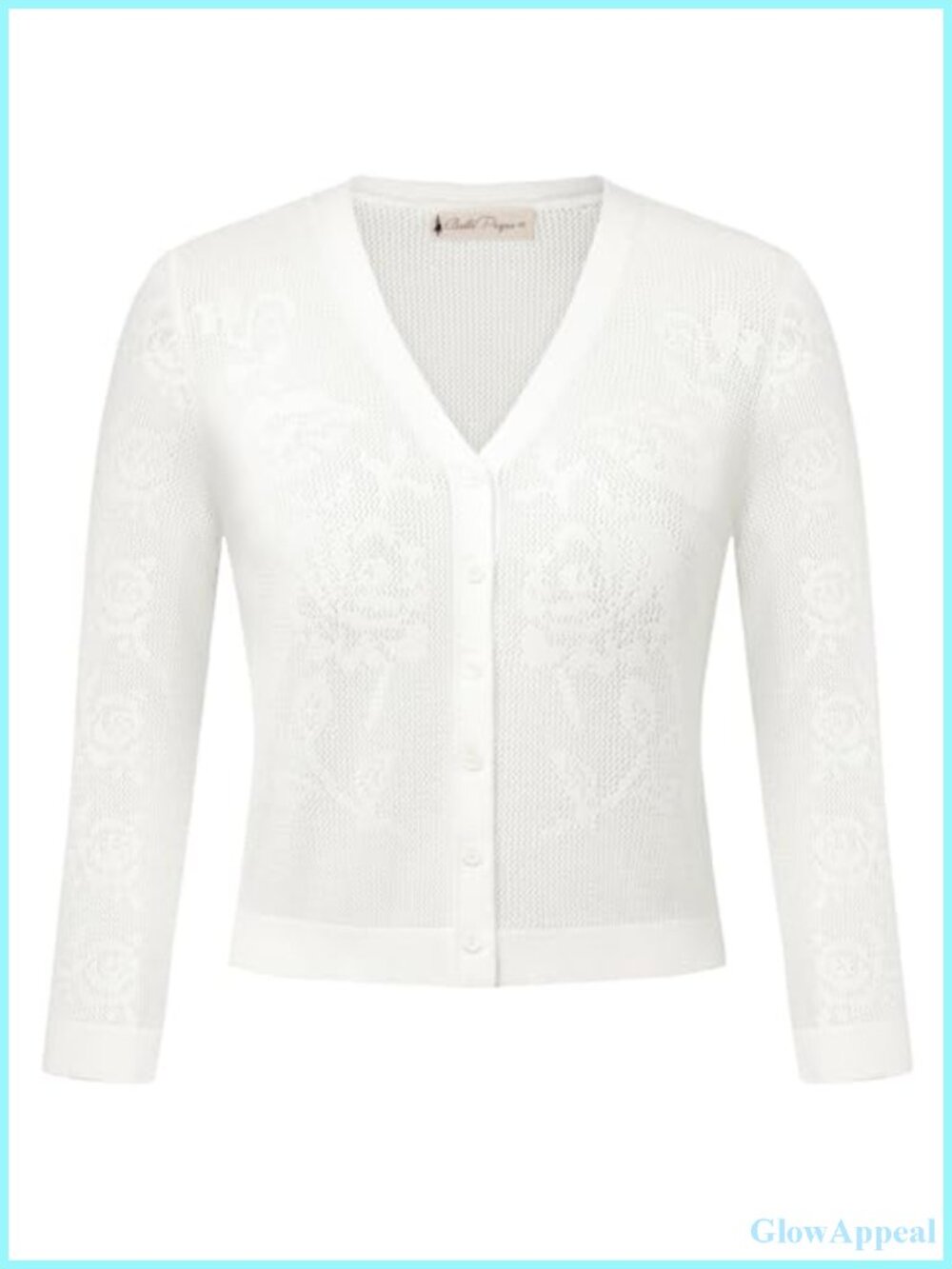 Crochet Cardigan Women Summer Lightweight 3/4 Sleeve V-Neck Button Down